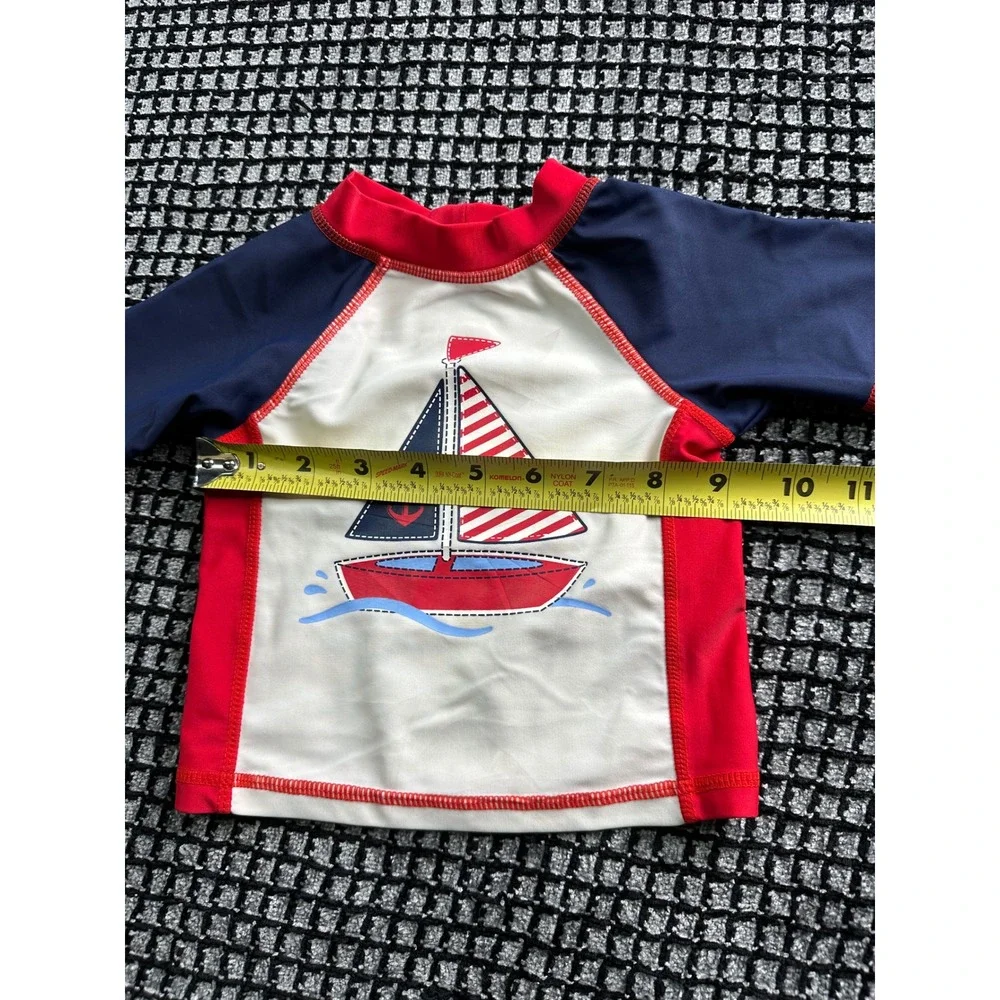 Little Me Rash Guard Swim Top Baby Boy 6-9M Red Navy White Excellent Sailboat